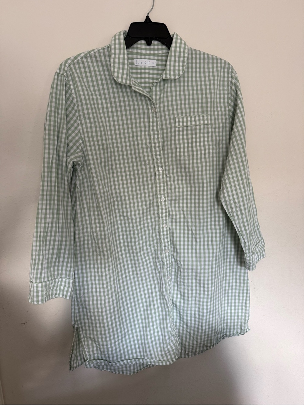 Lake Pajama Shirt in Light Green Gingham